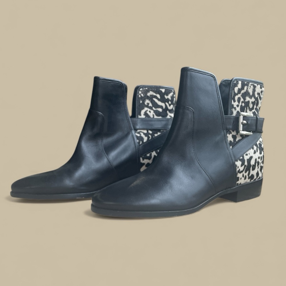 Michael Kors Black and White Animal Print Ankle Boots